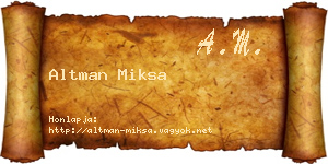 Altman Miksa névjegykártya